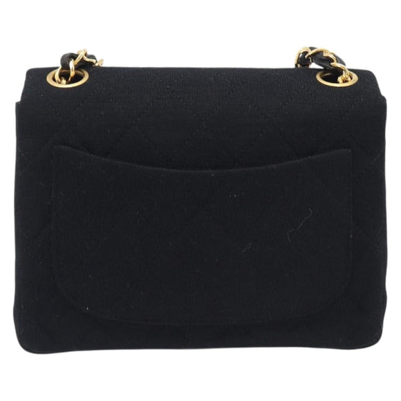 CHANEL Mini Matelasse 18 Chain Shoulder Bag Cotton Black Gold CC Auth 211216SAV
