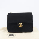 CHANEL Mini Matelasse 18 Chain Shoulder Bag Cotton Black Gold CC Auth 211216SAV-30