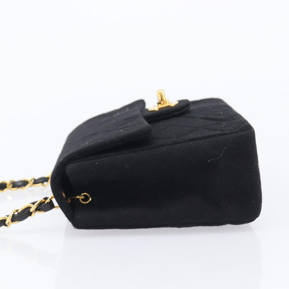 CHANEL Mini Matelasse 18 Chain Shoulder Bag Cotton Black Gold CC Auth 211216SAV