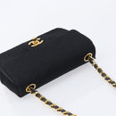 CHANEL Mini Matelasse 18 Chain Shoulder Bag Cotton Black Gold CC Auth 211216SAV-6