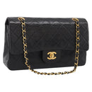 CHANEL Matelasse 25 Chain Shoulder Bag Lamb Skin Black Gold CC Auth 211217SAV-1