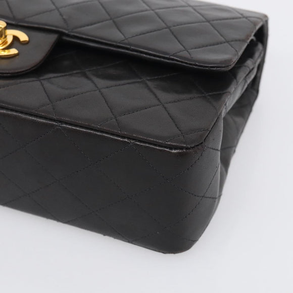CHANEL Matelasse 25 Chain Shoulder Bag Lamb Skin Black Gold CC Auth 211217SAV