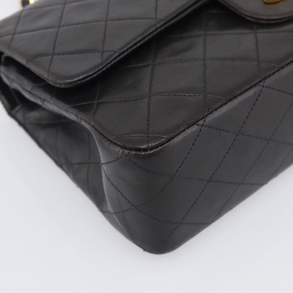 CHANEL Matelasse 25 Chain Shoulder Bag Lamb Skin Black Gold CC Auth 211217SAV