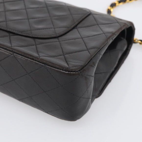 CHANEL Matelasse 25 Chain Shoulder Bag Lamb Skin Black Gold CC Auth 211217SAV