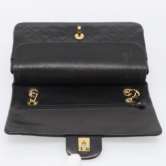 CHANEL Matelasse 25 Chain Shoulder Bag Lamb Skin Black Gold CC Auth 211217SAV