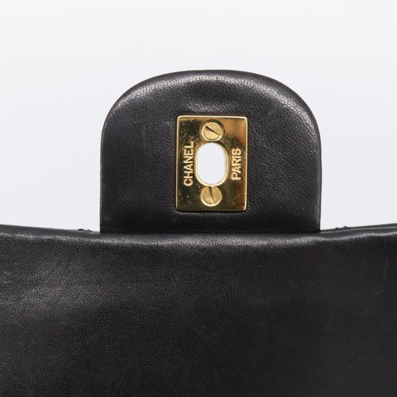 CHANEL Matelasse 25 Chain Shoulder Bag Lamb Skin Black Gold CC Auth 211217SAV