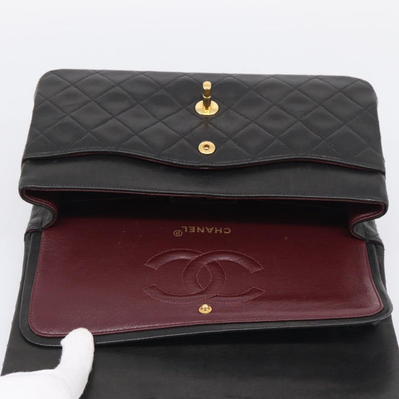 CHANEL Matelasse 25 Chain Shoulder Bag Lamb Skin Black Gold CC Auth 211217SAV