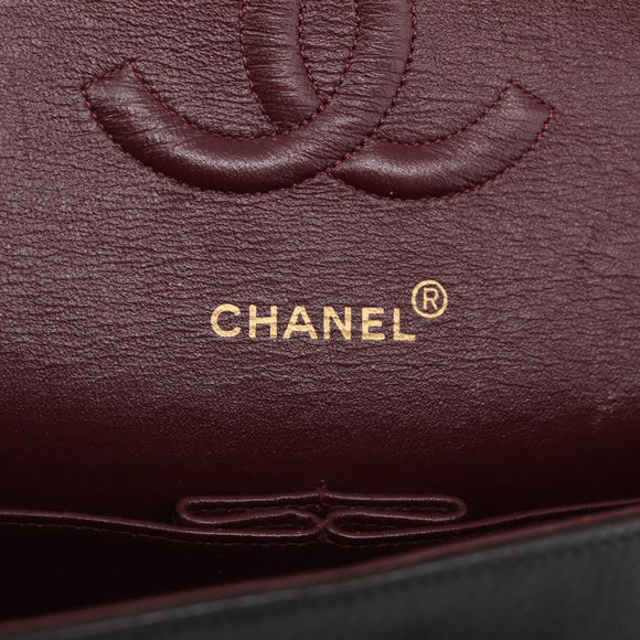 CHANEL Matelasse 25 Chain Shoulder Bag Lamb Skin Black Gold CC Auth 211217SAV