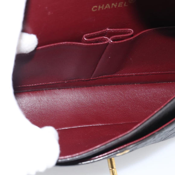 CHANEL Matelasse 25 Chain Shoulder Bag Lamb Skin Black Gold CC Auth 211217SAV