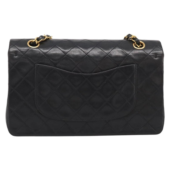 CHANEL Matelasse 25 Chain Shoulder Bag Lamb Skin Black Gold CC Auth 211217SAV