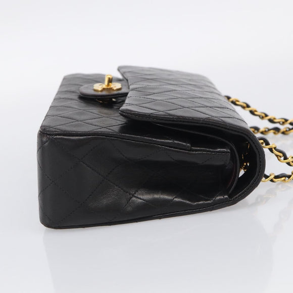 CHANEL Matelasse 25 Chain Shoulder Bag Lamb Skin Black Gold CC Auth 211217SAV