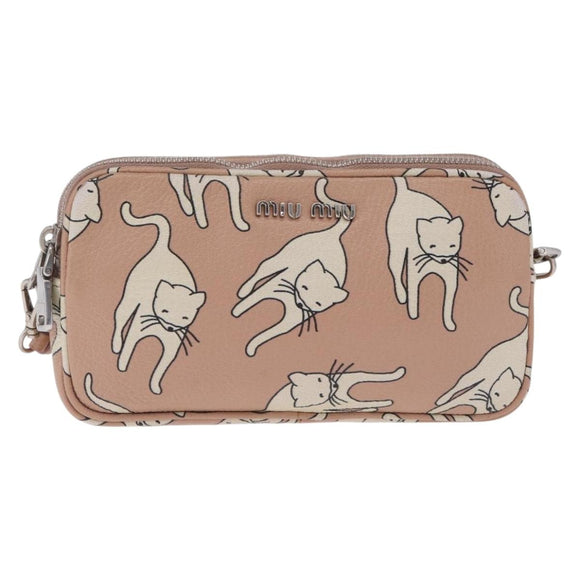 Miu Miu Shoulder Bag Leather Pink Silver Auth 211218A