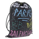 Balenciaga Graffiti Bazaar Drawstring Bag Leather Black 581779 Auth 211220V-1