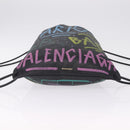 Balenciaga Graffiti Bazaar Drawstring Bag Leather Black 581779 Auth 211220V-10