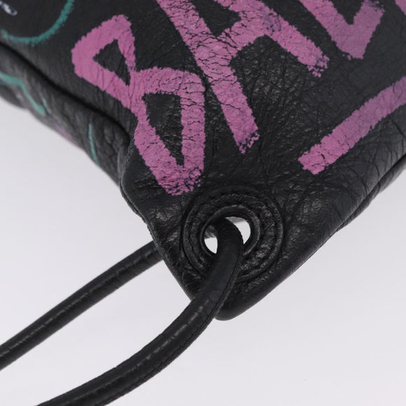 Balenciaga Graffiti Bazaar Drawstring Bag Leather Black 581779 Auth 211220V