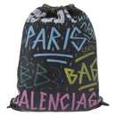 Balenciaga Graffiti Bazaar Drawstring Bag Leather Black 581779 Auth 211220V-2