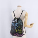 Balenciaga Graffiti Bazaar Drawstring Bag Leather Black 581779 Auth 211220V-25
