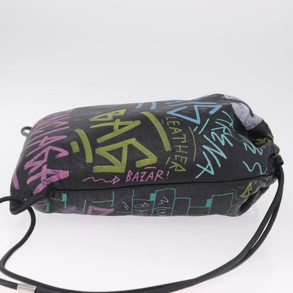 Balenciaga Graffiti Bazaar Drawstring Bag Leather Black 581779 Auth 211220V