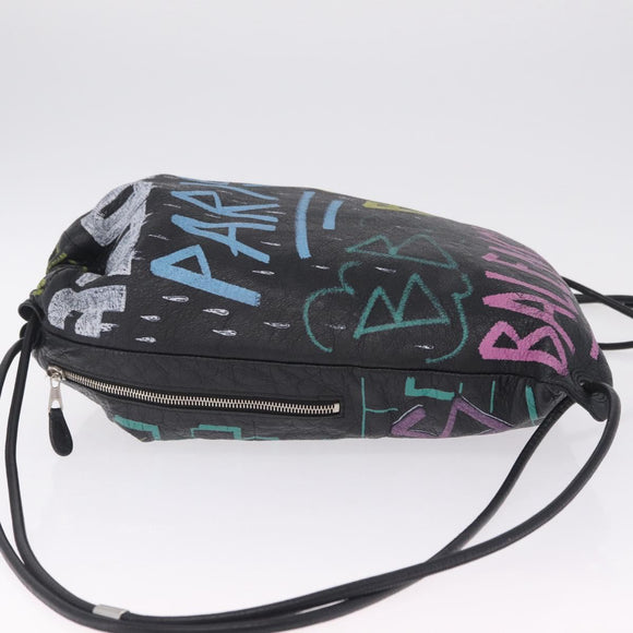 Balenciaga Graffiti Bazaar Drawstring Bag Leather Black 581779 Auth 211220V