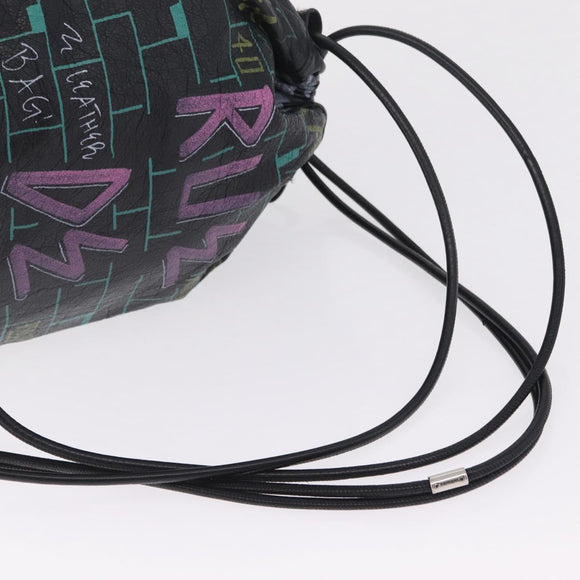 Balenciaga Graffiti Bazaar Drawstring Bag Leather Black 581779 Auth 211220V