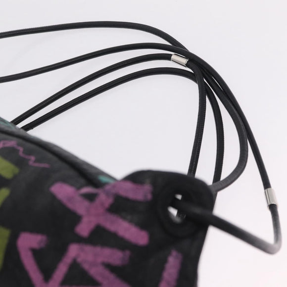 Balenciaga Graffiti Bazaar Drawstring Bag Leather Black 581779 Auth 211220V