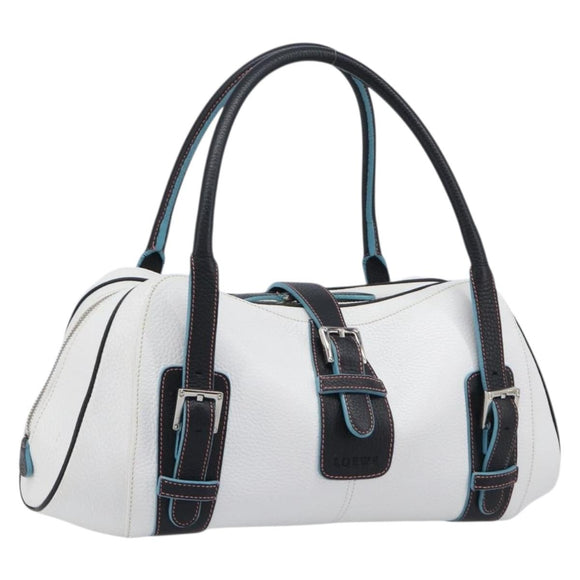 LOEWE Hand Bag Leather White Silver Auth 211222V