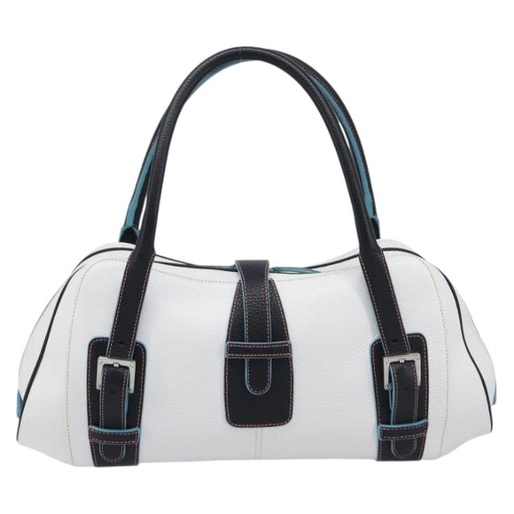 LOEWE Hand Bag Leather White Silver Auth 211222V