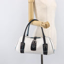 LOEWE Hand Bag Leather White Silver Auth 211222V-31