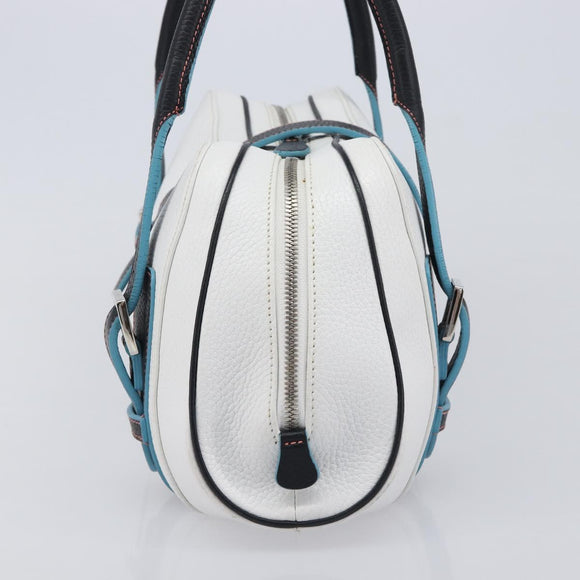 LOEWE Hand Bag Leather White Silver Auth 211222V