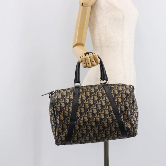 Christian Dior Trotter Canvas Boston Bag Navy Silver Auth 211230