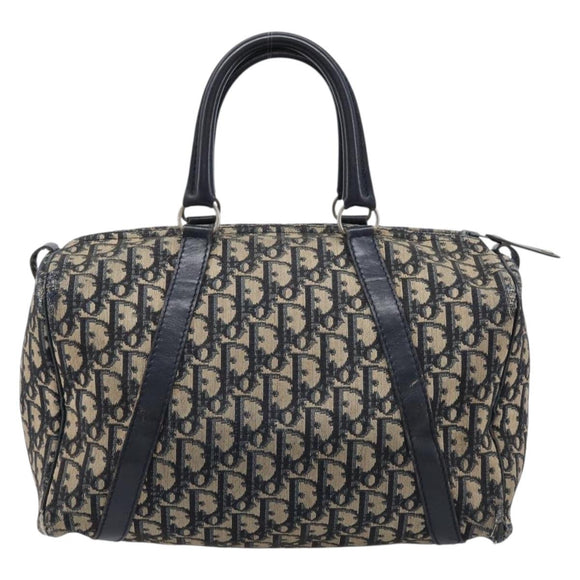 Christian Dior Trotter Canvas Boston Bag Navy Silver Auth 211230