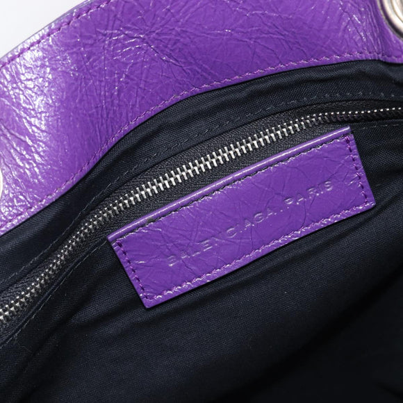 Balenciaga Tote Bag Leather Purple Silver Auth 211231A