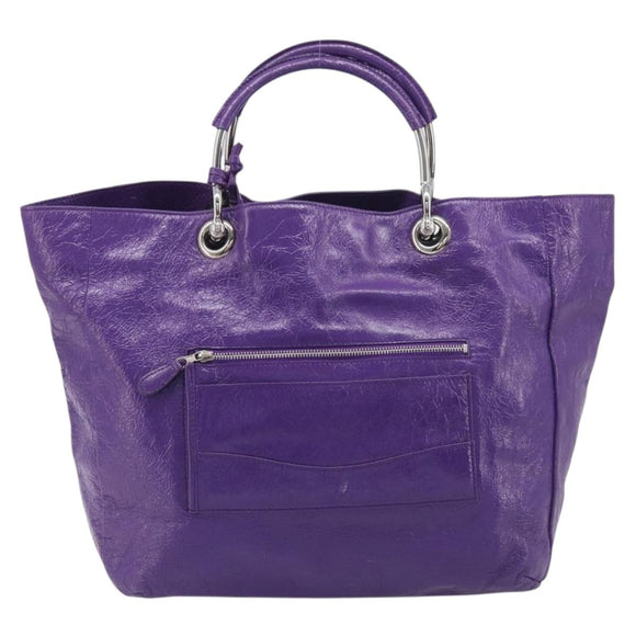 Balenciaga Tote Bag Leather Purple Silver Auth 211231A