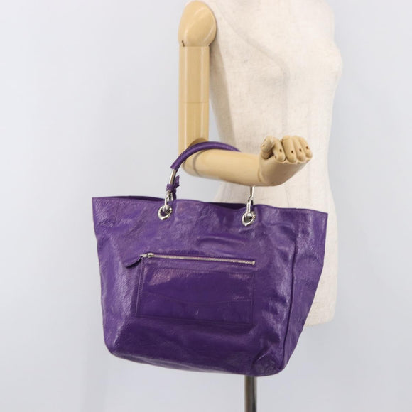 Balenciaga Tote Bag Leather Purple Silver Auth 211231A