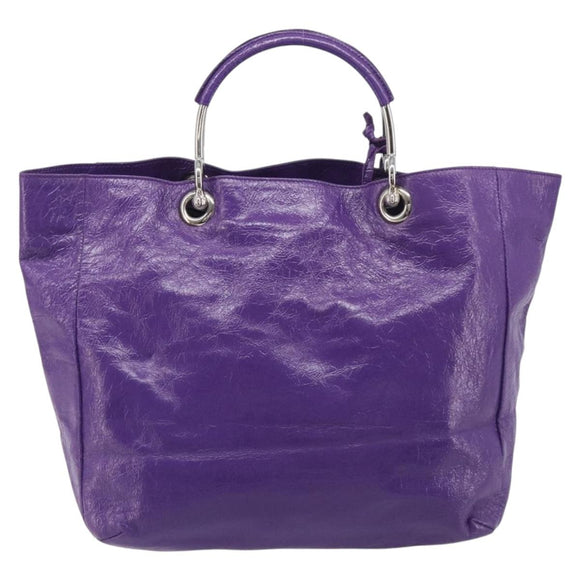 Balenciaga Tote Bag Leather Purple Silver Auth 211231A
