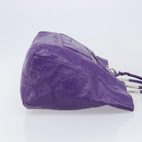 Balenciaga Tote Bag Leather Purple Silver Auth 211231A