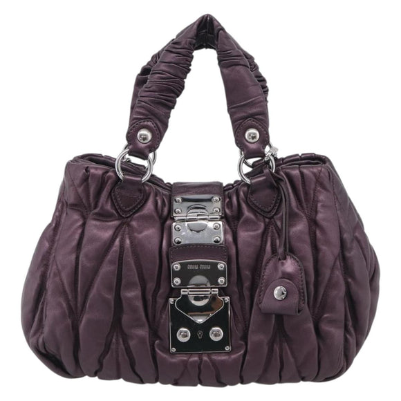 Miu Miu Matelasse Hand Bag Vitellolux 2way Purple Silver Auth 211232V