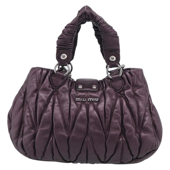 Miu Miu Matelasse Hand Bag Vitellolux 2way Purple Silver Auth 211232V