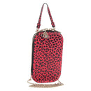 Christian Dior Phone Holder Chain Shoulder Bag Leather Red Gold Auth 211249V-1