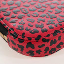 Christian Dior Phone Holder Chain Shoulder Bag Leather Red Gold Auth 211249V-12