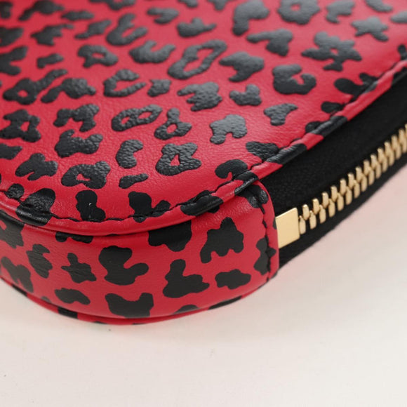 Christian Dior Phone Holder Chain Shoulder Bag Leather Red Gold Auth 211249V