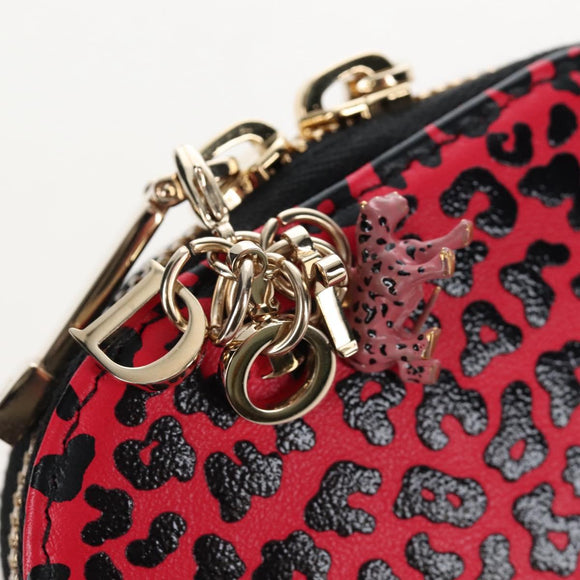 Christian Dior Phone Holder Chain Shoulder Bag Leather Red Gold Auth 211249V