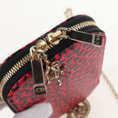Christian Dior Phone Holder Chain Shoulder Bag Leather Red Gold Auth 211249V-18