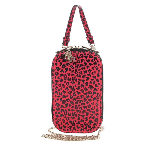 Christian Dior Phone Holder Chain Shoulder Bag Leather Red Gold Auth 211249V