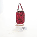 Christian Dior Phone Holder Chain Shoulder Bag Leather Red Gold Auth 211249V-27