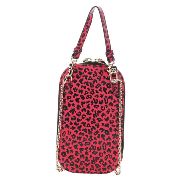 Christian Dior Phone Holder Chain Shoulder Bag Leather Red Gold Auth 211249V