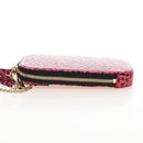 Christian Dior Phone Holder Chain Shoulder Bag Leather Red Gold Auth 211249V-4