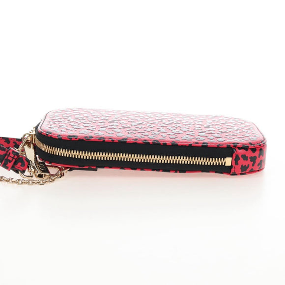Christian Dior Phone Holder Chain Shoulder Bag Leather Red Gold Auth 211249V