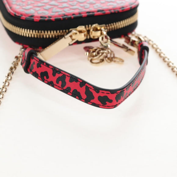 Christian Dior Phone Holder Chain Shoulder Bag Leather Red Gold Auth 211249V