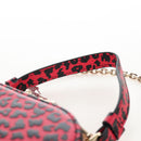 Christian Dior Phone Holder Chain Shoulder Bag Leather Red Gold Auth 211249V-8
